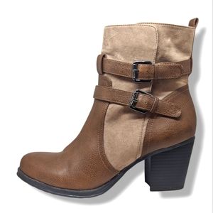 Naturalizer | Zakira Two Toned Leather & Suede Zip Up Block Heel Women's Size 9